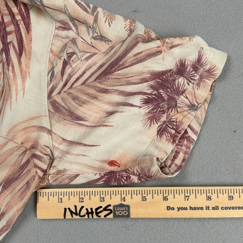 Tommy Bahama Silk Shirt Mens Medium Tan Palm Print Tropical Camp Aloha Button Up